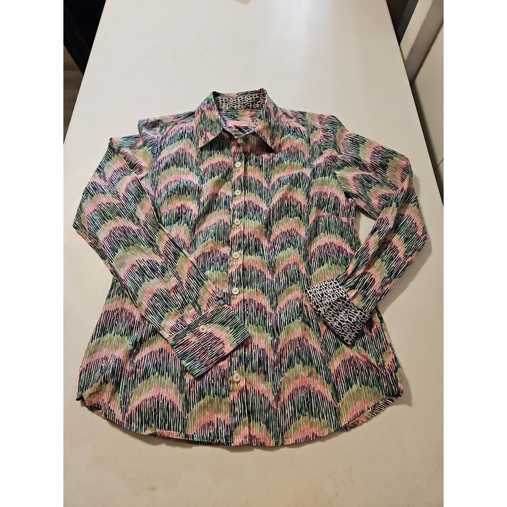 Lilly Pulitzer Blayney Shirt Geometric Button Up Size‎ 6 Contrast Cuff (A1028)